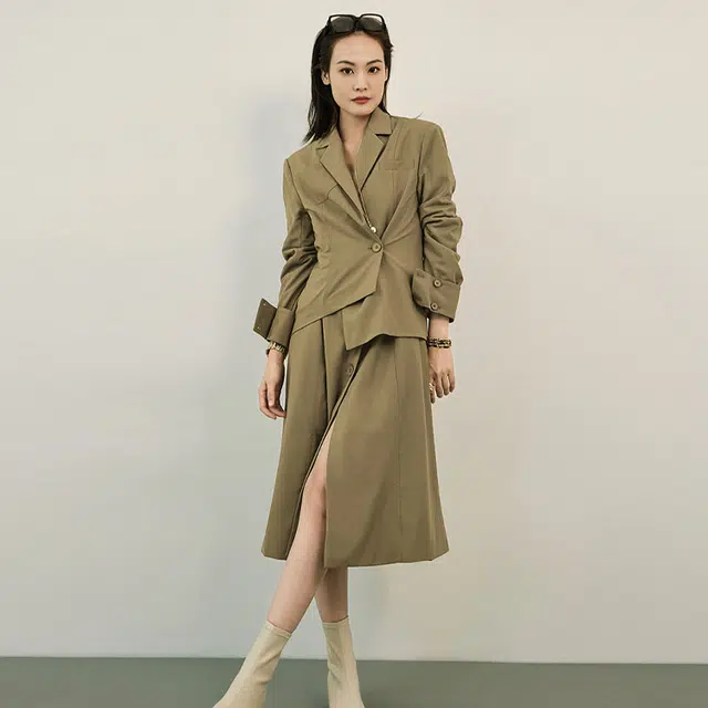 美洋  假两件绗棉西装长袖连衣裙 女款