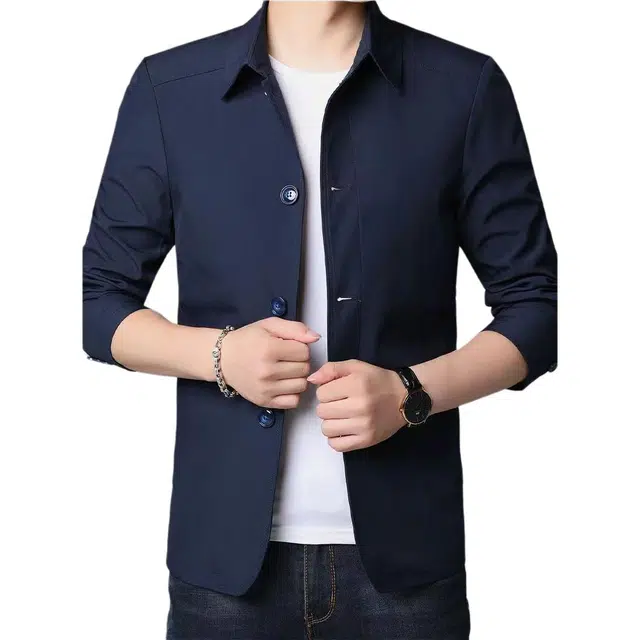 卡丹狄诺 商务休闲男士春秋季翻领风衣外套经典成熟稳重纽扣夹克男 男款