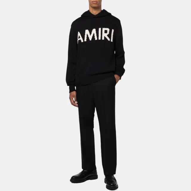 AMIRI FW22 Logo Embroidered Wool Hoodie Black