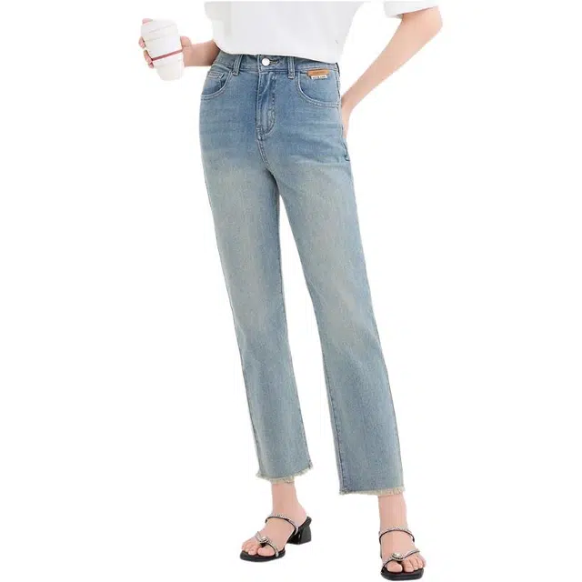 三福 直筒简约通勤牛仔裤 女款 浅蓝色