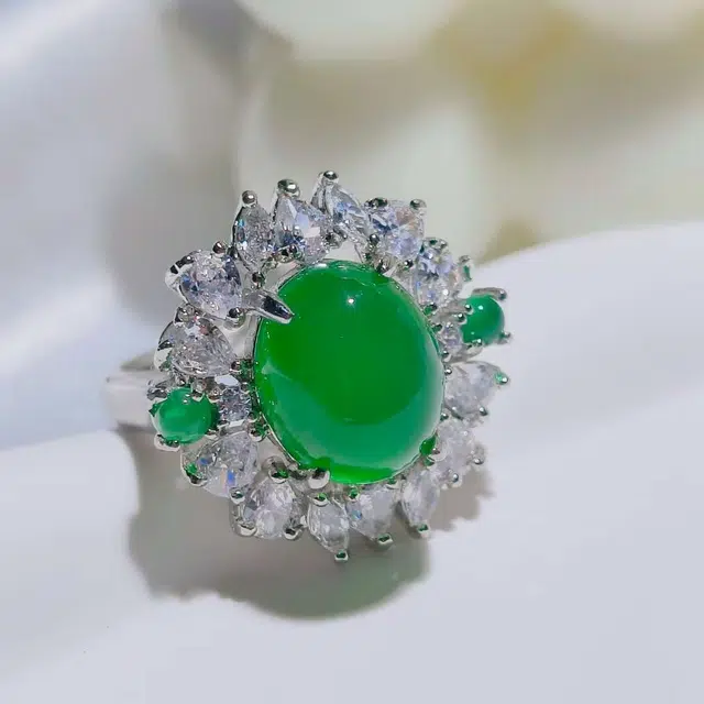 识恩 薄荷绿冰感 森系甜美通勤百搭气质时尚优雅文艺小众设计#好运 玉髓 戒指 女款