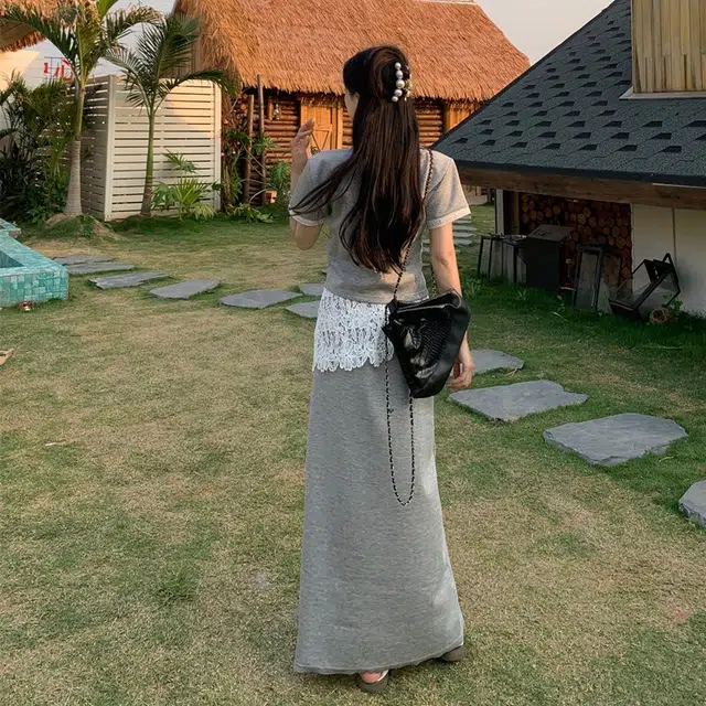 古莲菲 时尚拼接短袖两件套裙装套装 女款