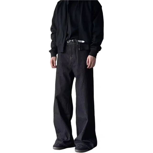 大格子与黑猫 美式高街高级感春秋季设计直筒宽松微喇阔腿长裤牛仔裤 男女同款