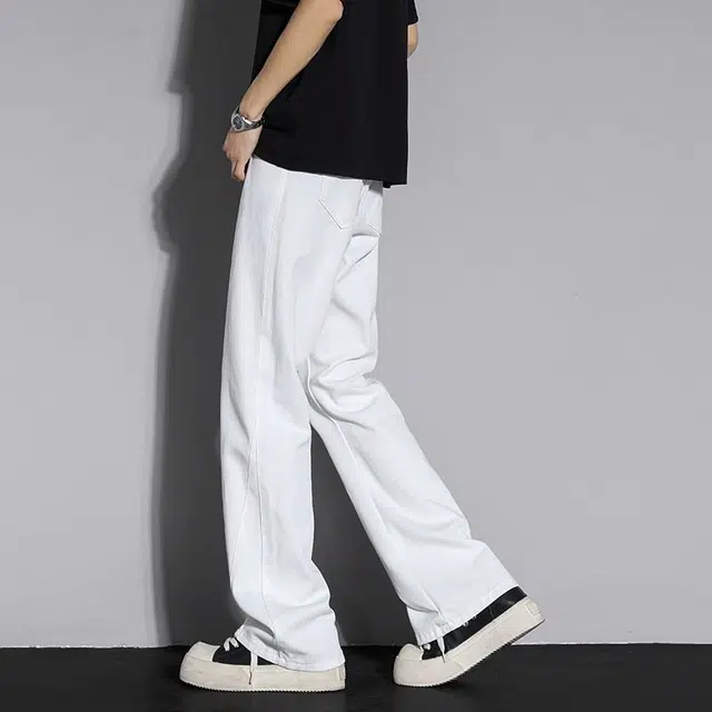 法文箱子 男士春秋简约宽松直筒微喇裤遮肉百搭休闲牛仔裤 男款