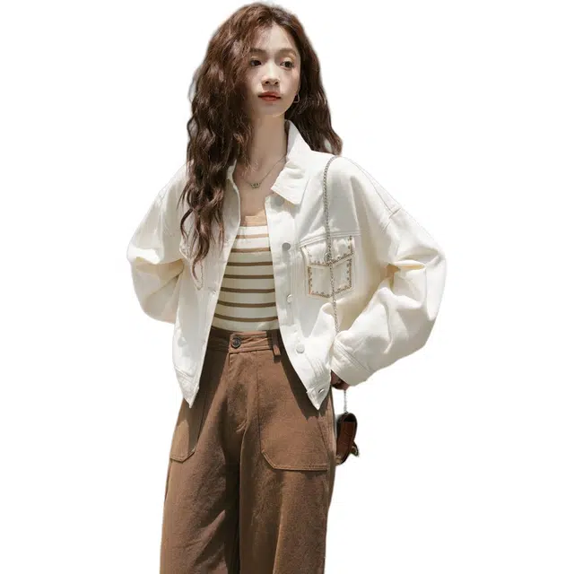 思蓓儿 复古港风小个子女刺绣高级感夹克上衣牛仔外套 女款