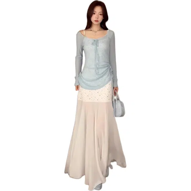 海獭 大码胖妹妹纯欲风蕾丝碎花收腰显瘦仙气连衣裙防晒罩衫裙装套装 女款