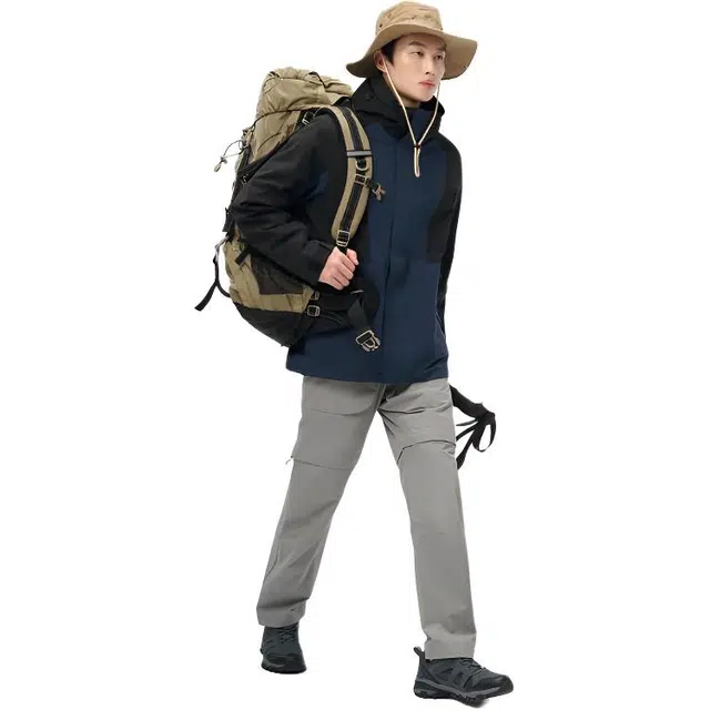 探路者  休闲舒适三合一  防水防风防静电保暖冲锋衣 男款 蓝岩黑\黑色