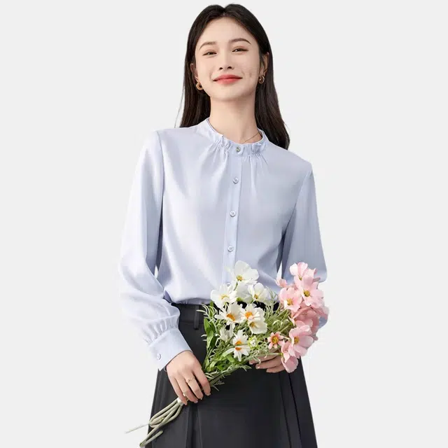 娅丽达 时尚休闲纯色立领长袖衬衫 女款