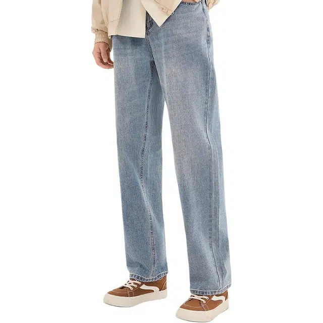 三福 纯色直筒中低腰长裤牛仔裤 男款