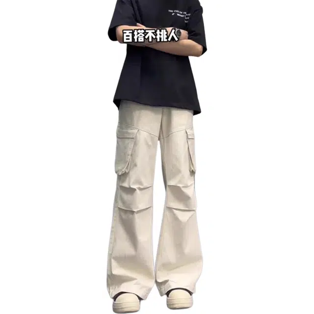 煦加 多口袋潮牌美式高街工装裤 男款 杏色