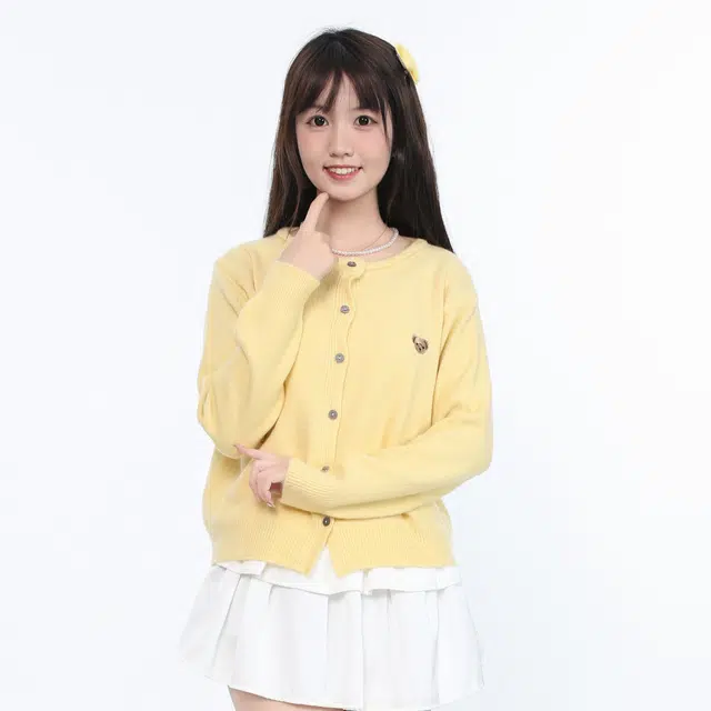 御茶家 可爱小熊刺绣开衫单排扣宽松针织衫 女款 紫色