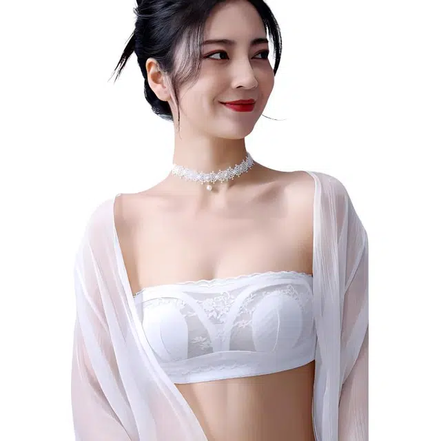 浪莎 可拆卸肩带聚拢防下垂防滑美背隐形兔耳超薄文胸 纯白色