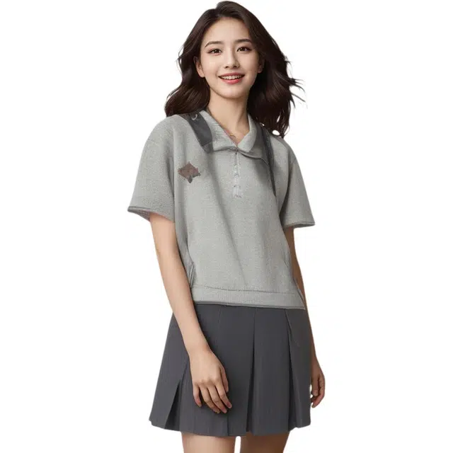 轻迎 百搭纯色高腰短款百褶休闲短裙 女款 灰色
