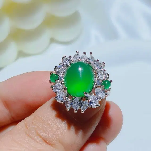 识恩 薄荷绿冰感 森系甜美通勤百搭气质时尚优雅文艺小众设计#好运 玉髓 戒指 女款