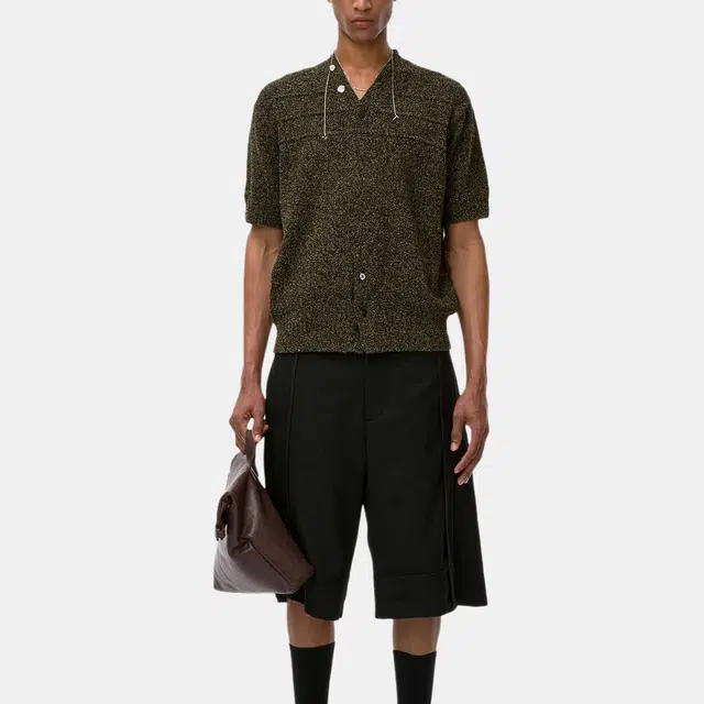 ADER ERROR SS25 V-Neck Tassel Embroidered Knit Tee Black