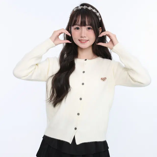 御茶家 可爱小熊刺绣开衫单排扣宽松针织衫 女款 紫色
