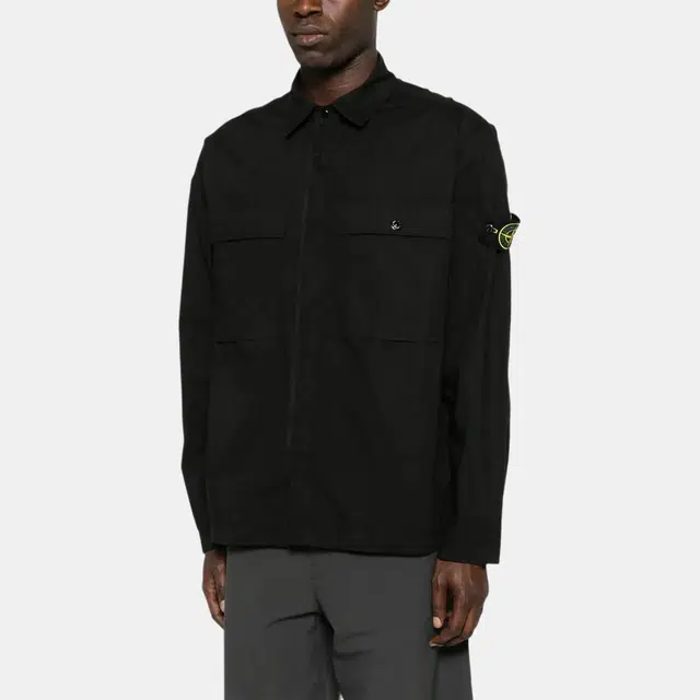 Stone Island Badge Collar Long Sleeve Shirt Black
