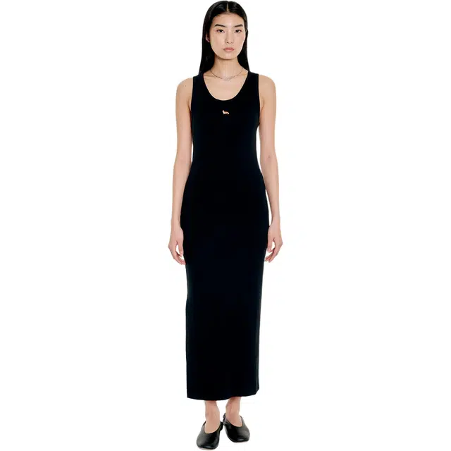 Maison Kitsune Ribbed Long Slip Dress Black