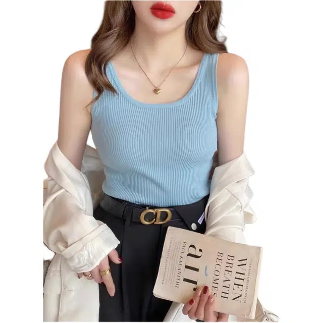 雅羊人 简约修身无袖背心 女款 蓝色