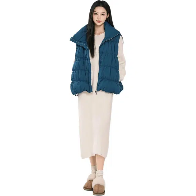 美洋 纯色高领蓝莓千层马甲 女款 湖蓝