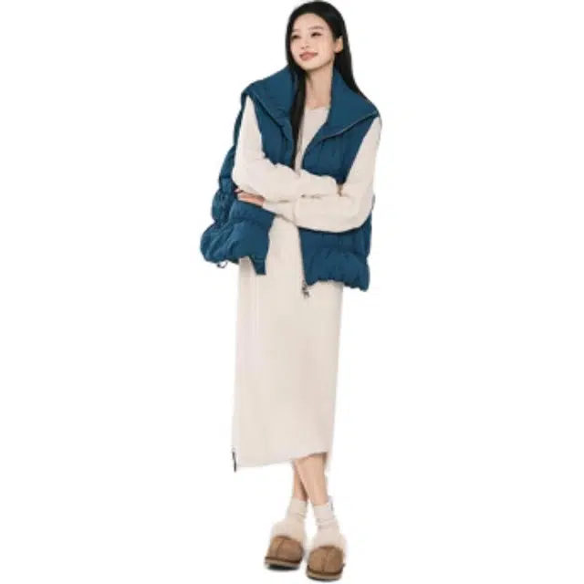 美洋 纯色高领蓝莓千层马甲 女款 湖蓝