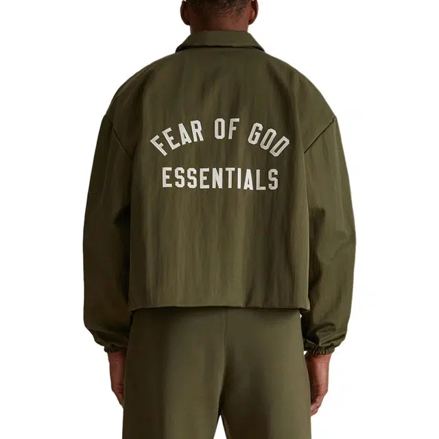 Fear of God Essentials Fall24 BACK TO SCHOOL Textured Nylon Trucker Jacket MILITARY
