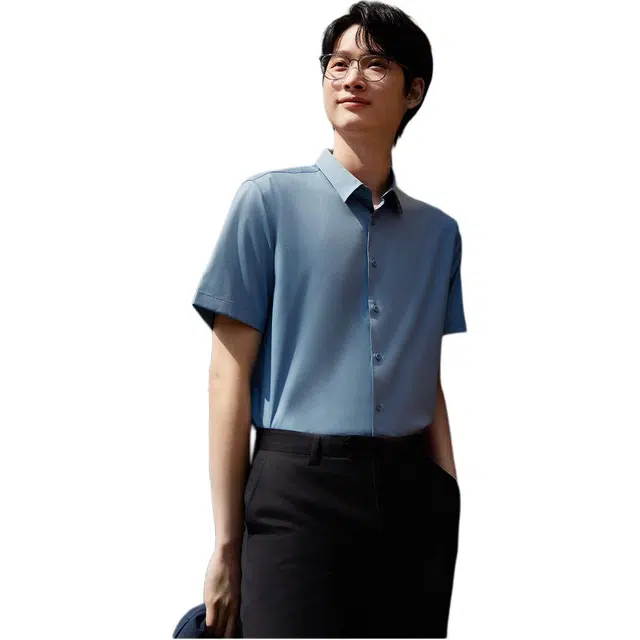 红豆 舒弹透气商务抗菌易打理不易皱冰竹纤维短袖衬衫 男女同款