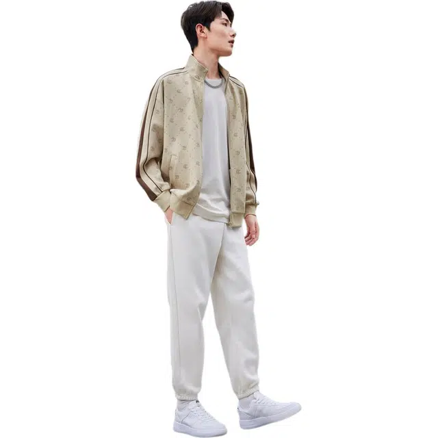 乔丹 图案满印宽松开衫卫衣 男款 果仁色印花/栗壳棕