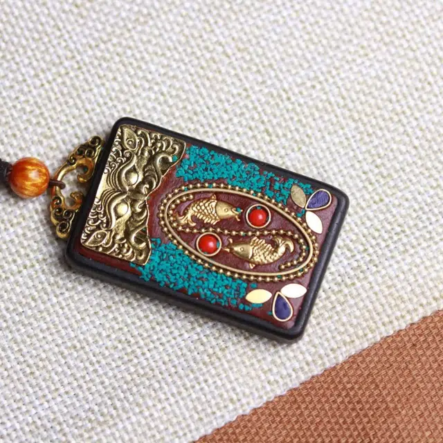 爵倾 民族风唐卡【年年有余】吊坠毛衣链#好运 黑檀 项链 男女同款情侣款