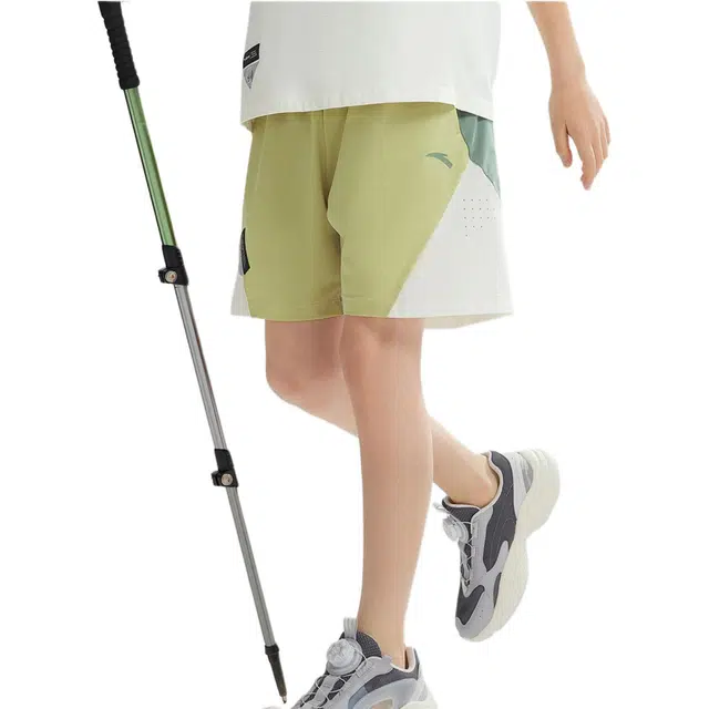 青少年 安踏儿童 拼色字母中腰直筒薄款五分短裤 金碧黄