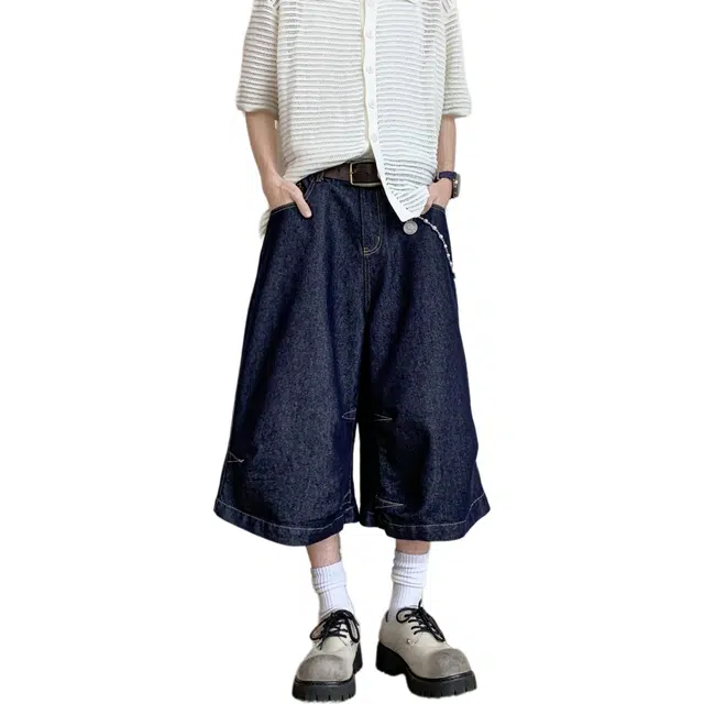 颂希尔 高街美式宽松设计感牛仔短裤 男女同款