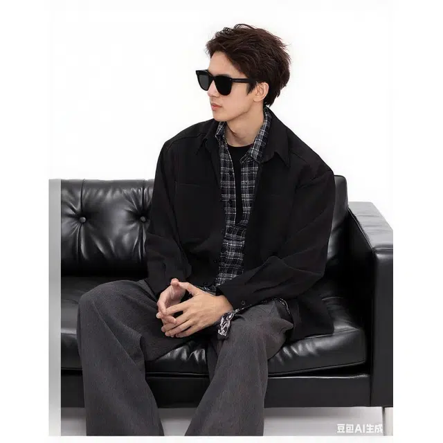 拓菲 假两件格子拼接设计感休闲夹克外套 男女同款