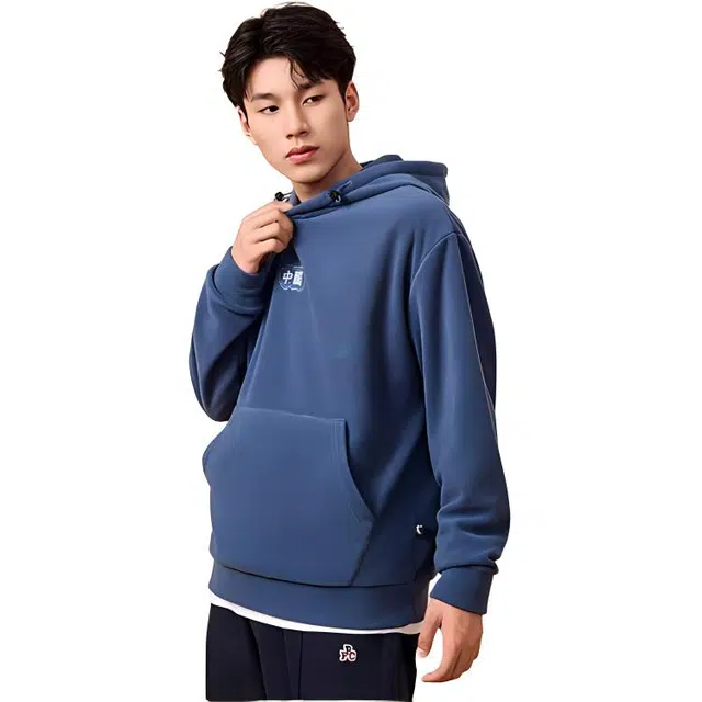 乔丹 休闲保暖连帽套卫衣 男款 涧石蓝