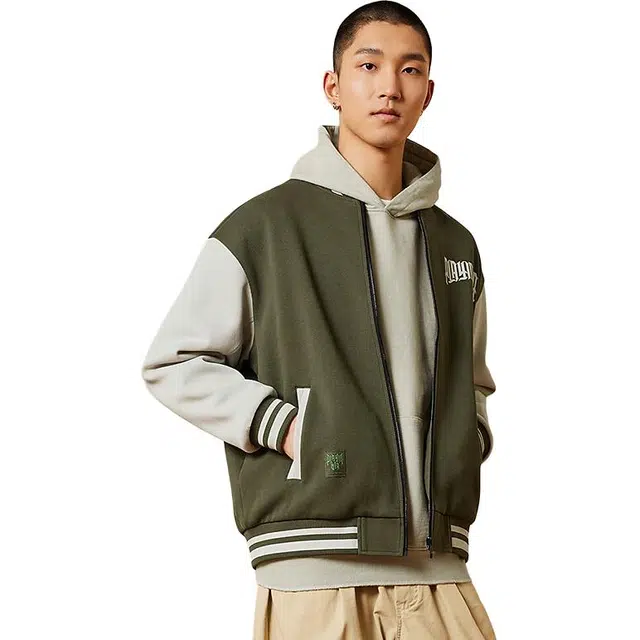 特步 字母拼接拉链长袖棒球服 男款
