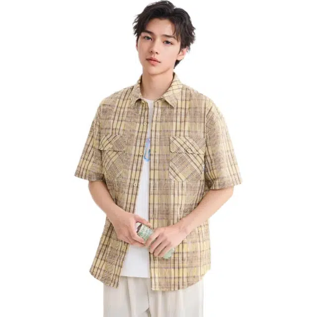 三福 肌理格休闲时尚翻领短袖衬衫 男款