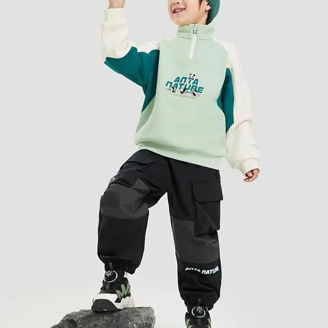 中小童 安踏儿童 简约百搭休闲字母保暖针织运动裤 梦幻黑