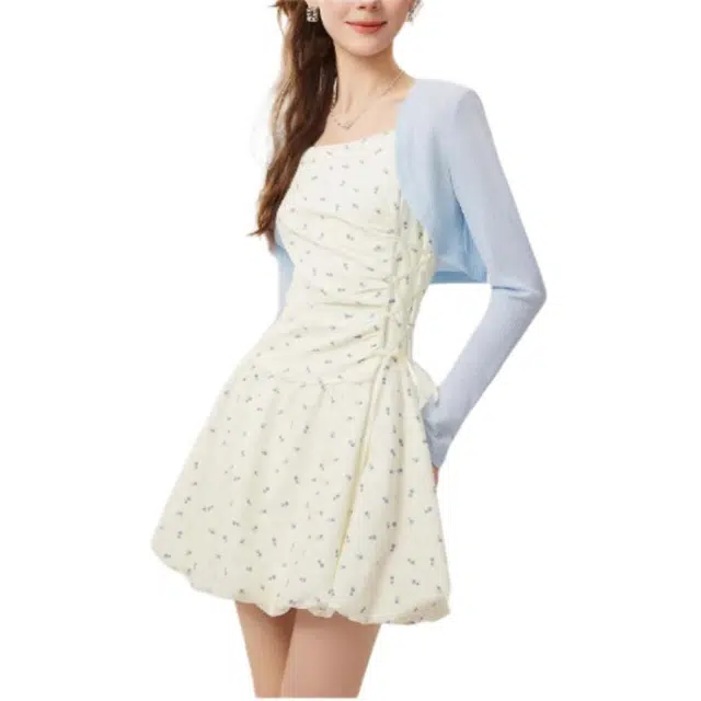 爱依服 时尚简约长袖上衣百搭休闲短裙裙装套装 女款 天蓝