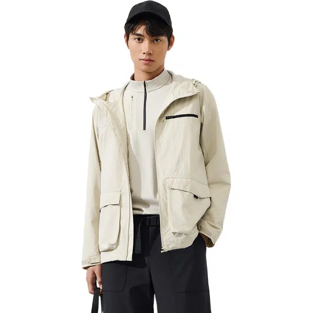 超级安踏 运动休闲简约纯色连帽宽松夹克外套 男款 素净灰