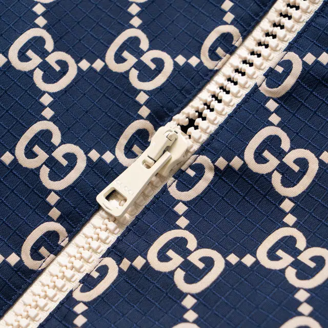 Gucci Printed Zip Hoodie Navy