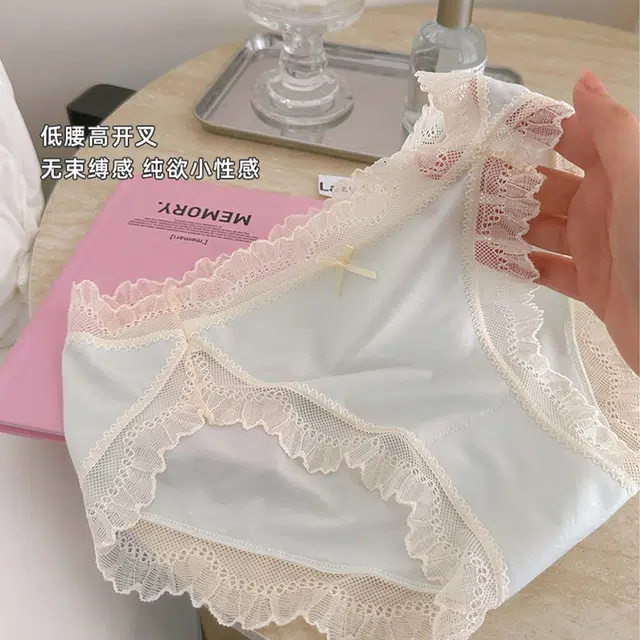 秀黛 蕾丝高级感纯棉裆植物花卉甜美三角内裤 女款