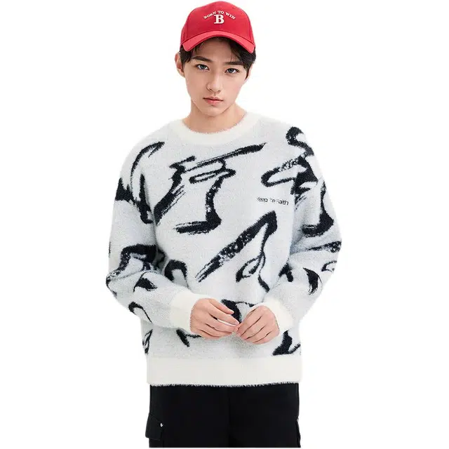 三福 宽松落肩圆领长袖套头毛衣 男款