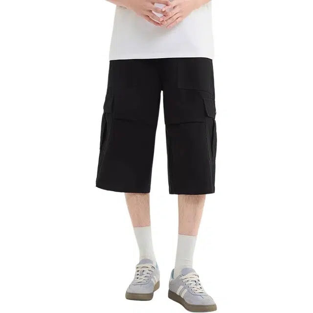 三福 夏季休闲美式直筒裤中腰七分裤工装短裤 男款