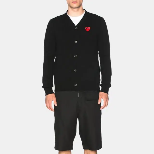 CDG Play SS24 Heart Embroidered Cardigan Black