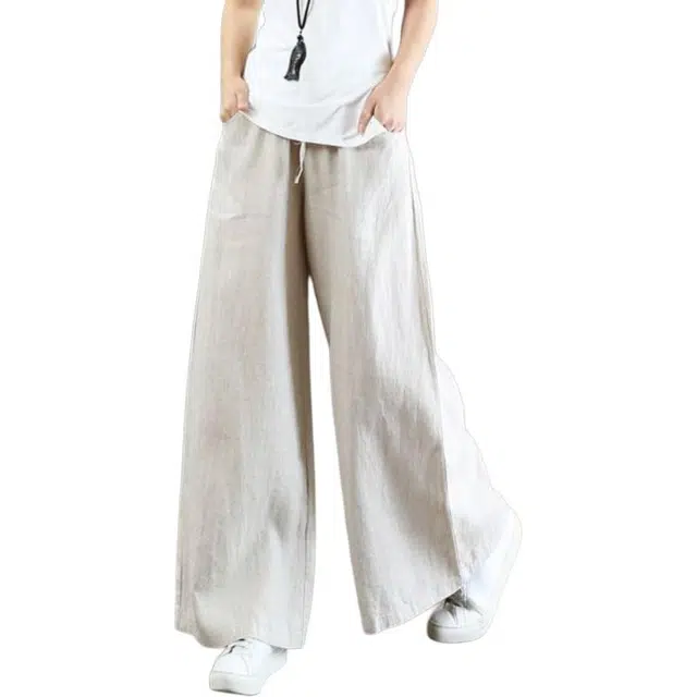 兰缪 优雅复古轻盈舒适薄款时尚阔腿长裤高腰大码宽松百搭休闲裤 女款