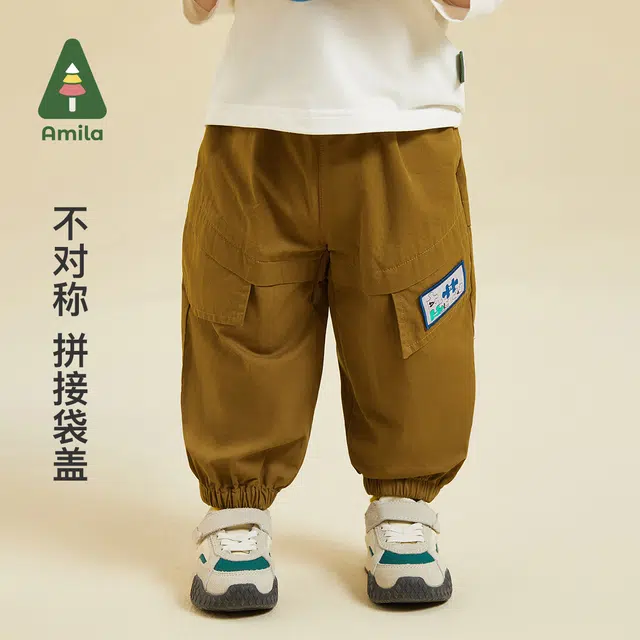 啊咪啦 童装 落肩字母牛仔外套宽松工装长裤休闲运动套装 男童