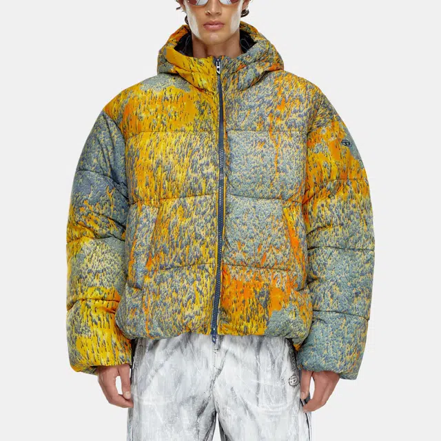 DIESEL FW24 Raindrop Print Zip Hoodie Down Jacket