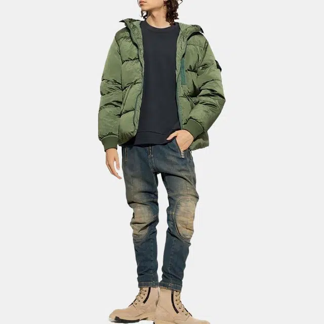 Stone Island FW22 Quilted Logo Down Jacket Olive