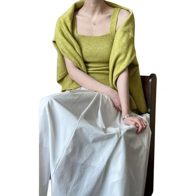 木清清 落肩开衫慵懒风针织衫 女款 豆绿色