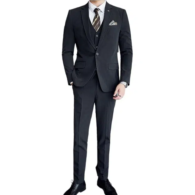 大白鲨 结婚礼服纯色长袖平驳领标准西装 男款