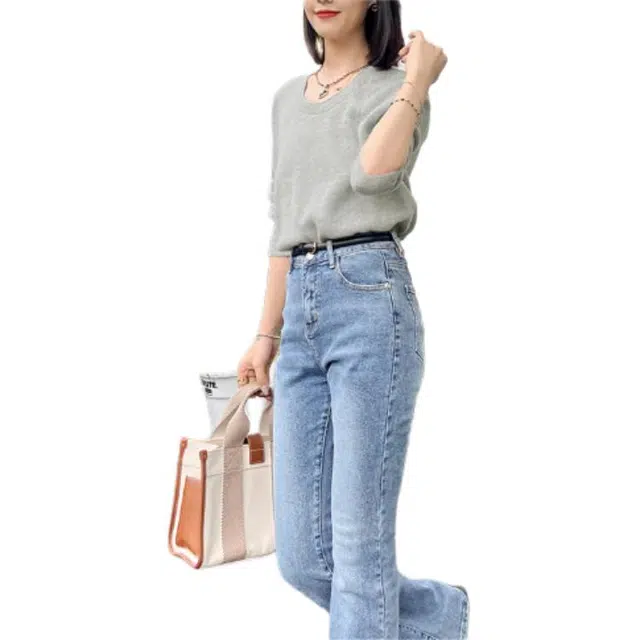 美洋 纯色圆领套头长袖针织衫 女款
